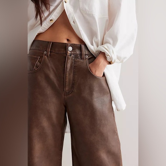 FREE PEOPLE WE THE FREE MISHA VEGAN PANTS FAUX LEATHER SIZE 30 IN BROWN - Picture 7 of 16
